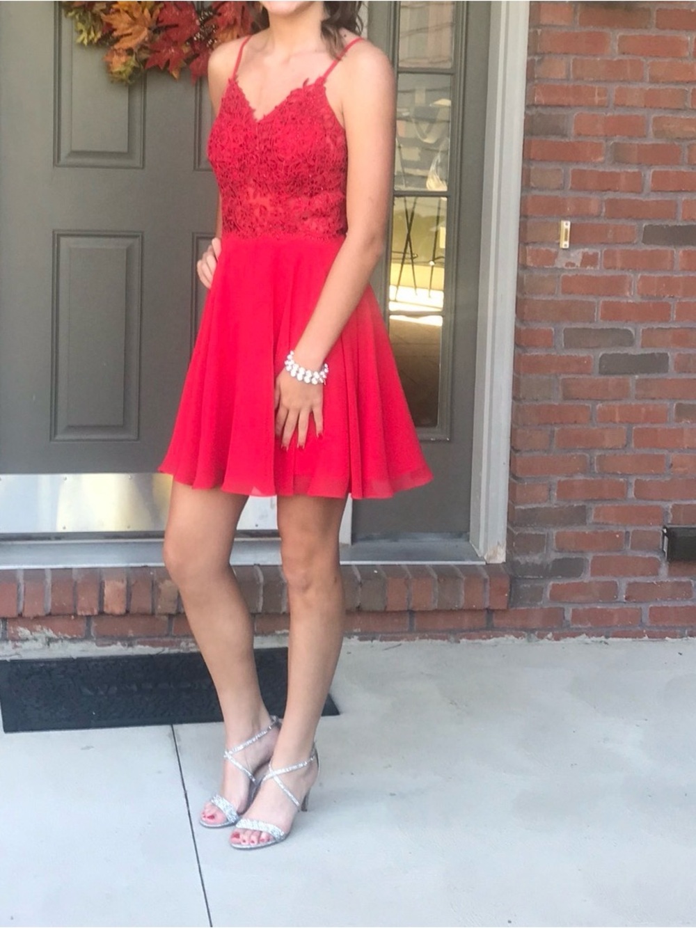 Red Lace-Top Skater Dress - Women's Formal Party Dress